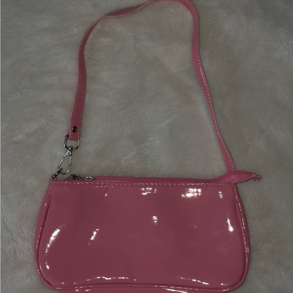 pink glossy shoulder bag